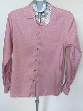Ted Baker London Men's Pink Geometric Print Button Down Shirt Size 4